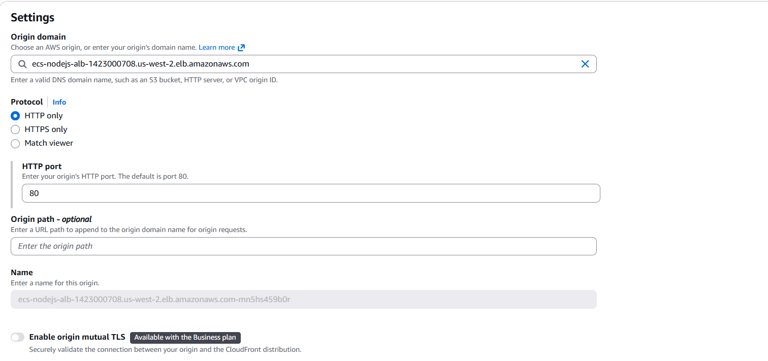 Set Origin pointing to ECS Backend