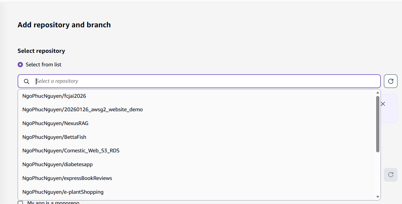 Select Repository and Branch